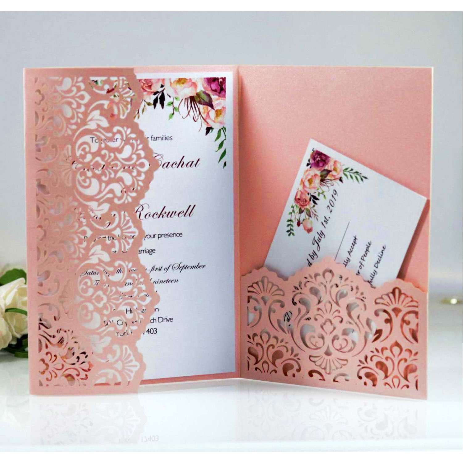 Beautiful Marriage Invitation Card Laser Cut Greeting Card Black Iridescent Paper